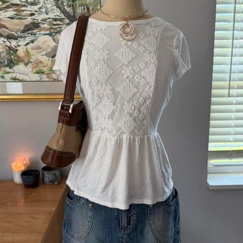 Boho white flowy - shirt, with