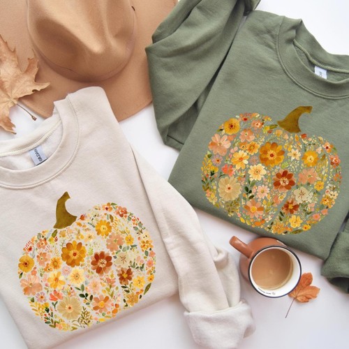 Cozy floral pumpkin shirt - pumpkin,