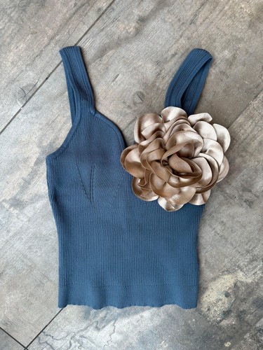 Blue knit woven crop blouse - blue,